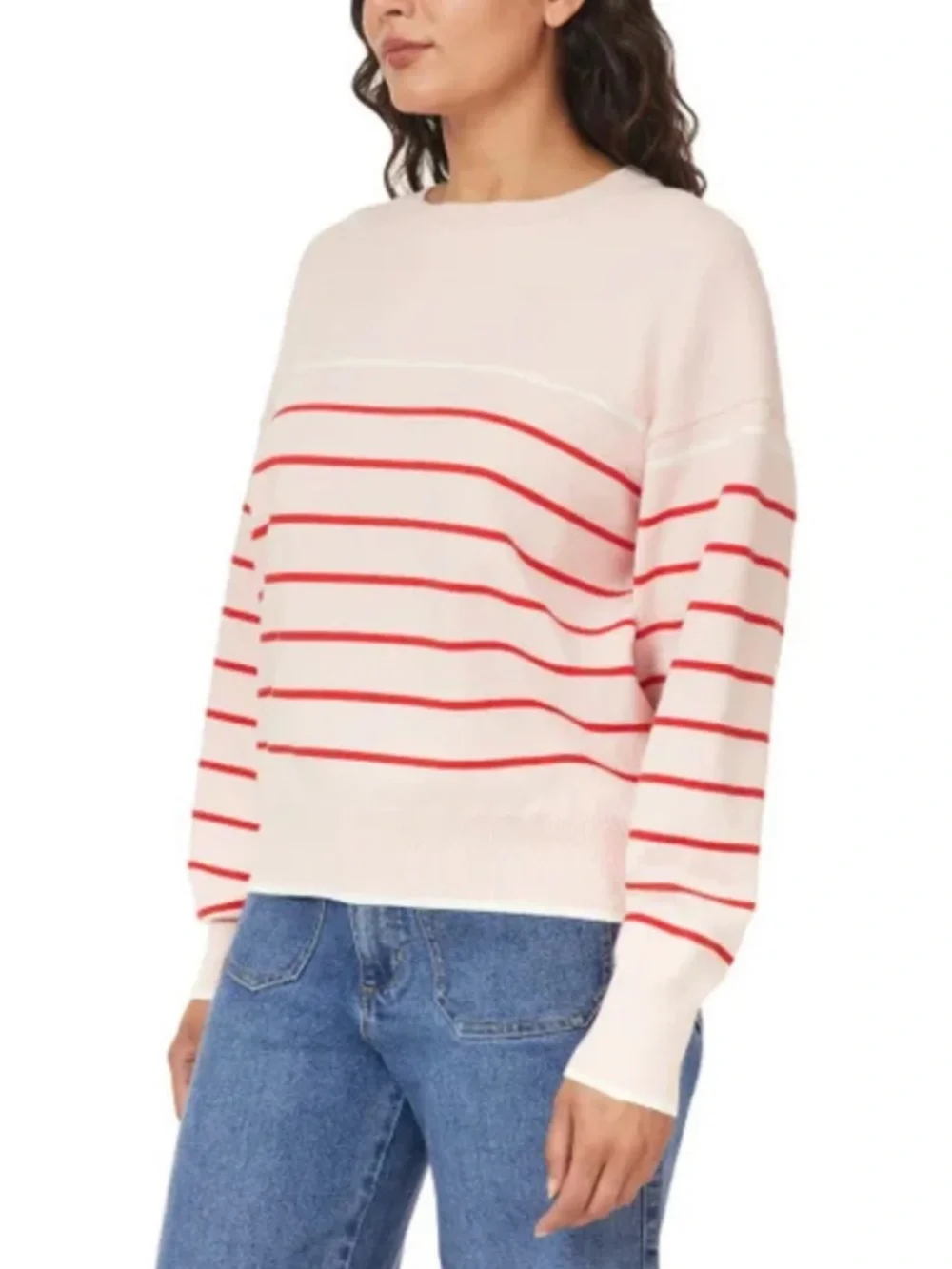 Scotch & Soda light pink Crewneck Sweater with Red Stripes - Picture 2 of 3